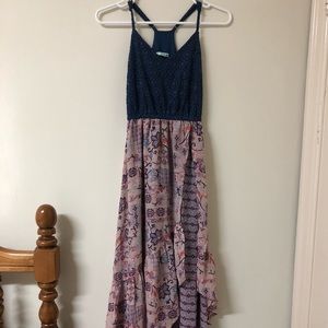 Midi dress (blue lace top/pink floral print skirt)